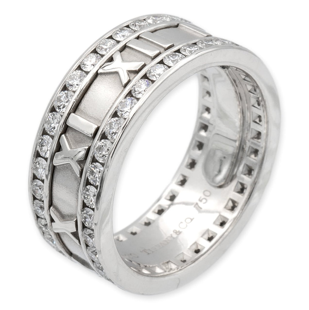 Vintage Tiffany and Co. 18K White Gold Atlas Diamond Ring 8.5mm Size 8