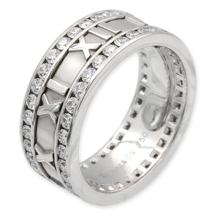 Vintage Tiffany and Co. 18K White Gold Atlas Diamond Ring 8.5mm Size 8