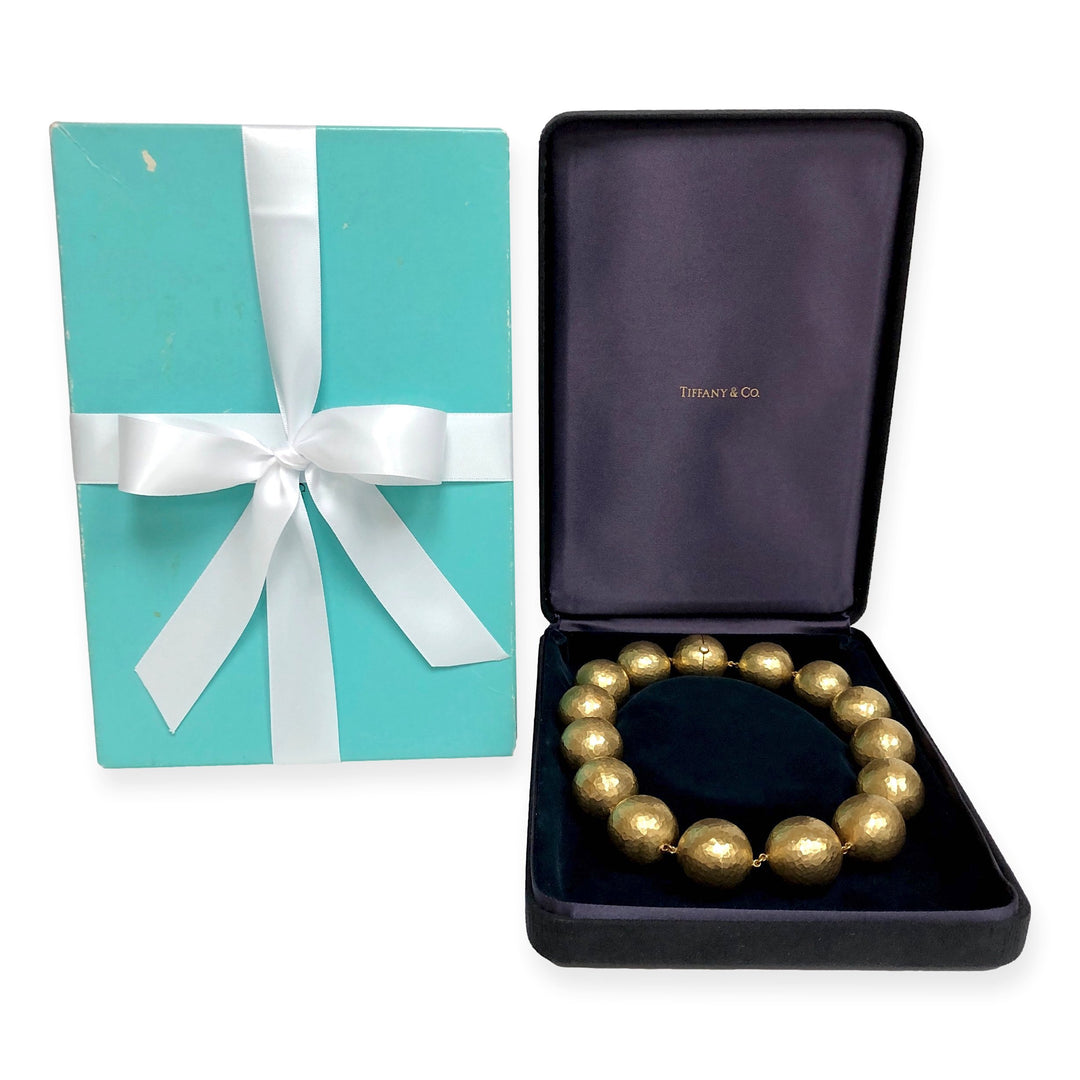 Vintage Tiffany & Co. Paloma Picasso 18K Gold Hammered Ball Choker Necklace 17"
