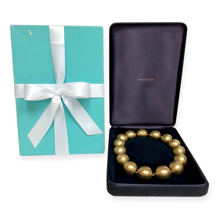 Vintage Tiffany & Co. Paloma Picasso 18K Gold Hammered Ball Choker Necklace 17"