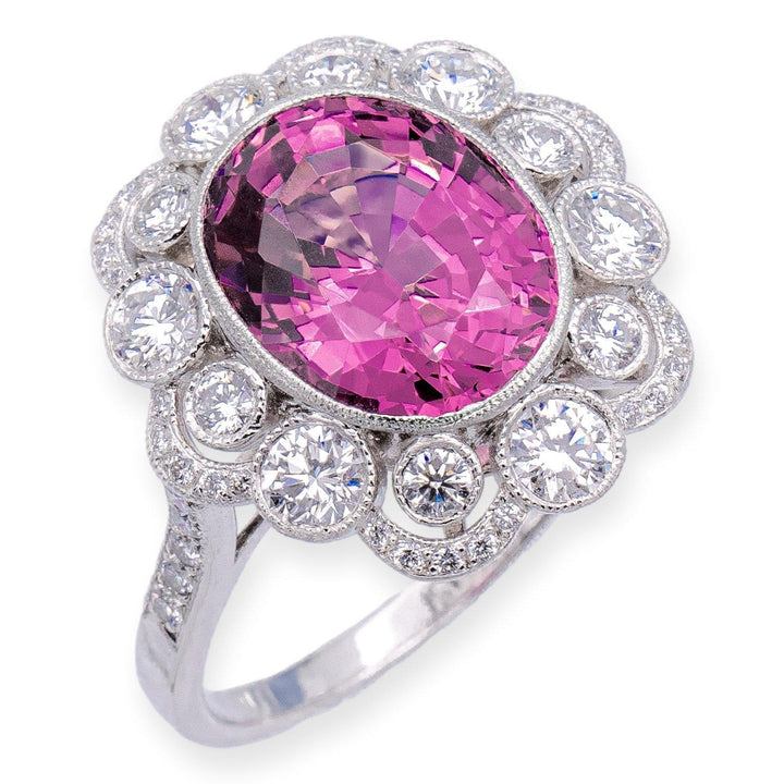 Vintage Tiffany & Co. Platinum Oval 5.20ct Pink Spinel and Diamond Ring