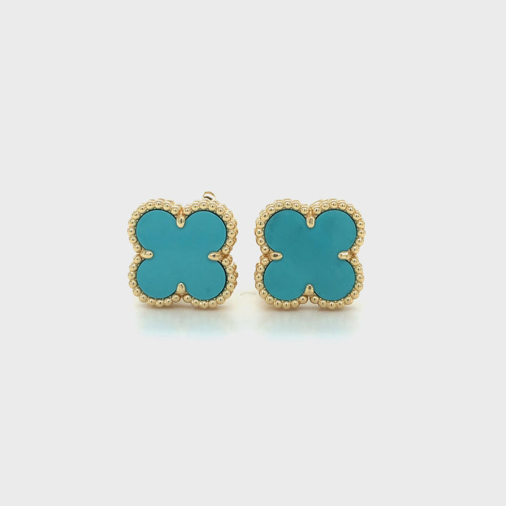 Van Cleef & Arpels Vintage Alhambra 18K Yellow Gold Turquoise Clip Earrings