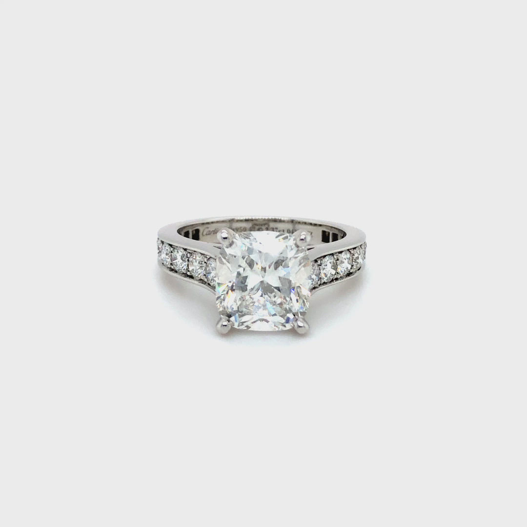 Cartier Cushion Diamond Engagement Ring Platinum 2.37 ct FVS1