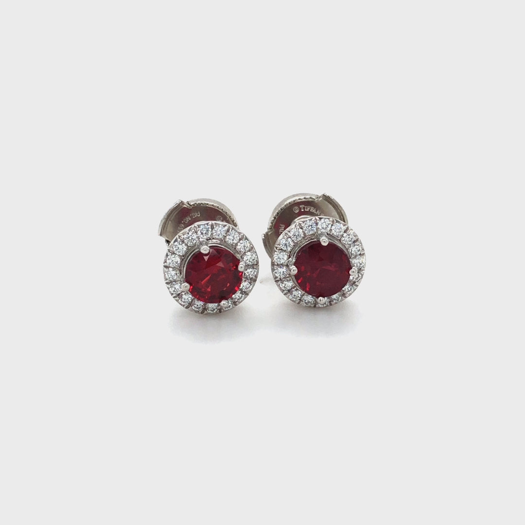 Tiffany & Co. Platinum Soleste Round Ruby and Diamond Stud Earrings