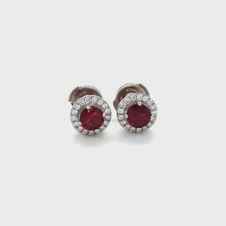 Tiffany & Co. Platinum Soleste Round Ruby and Diamond Stud Earrings