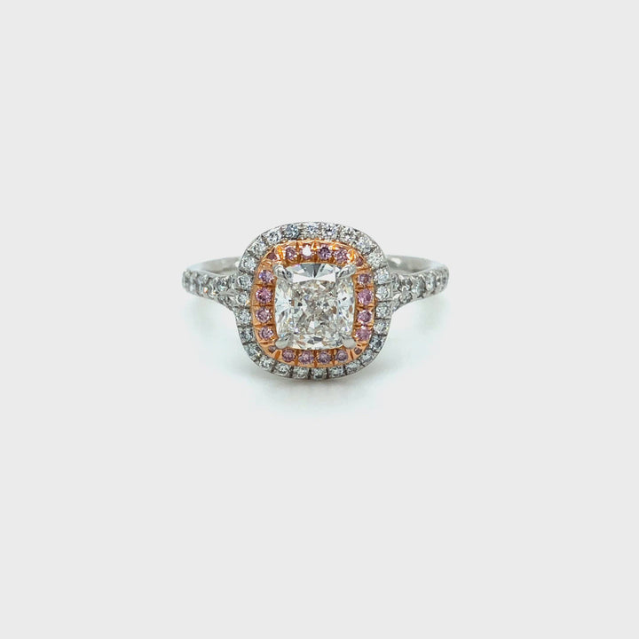 Tiffany and Co. Soleste Diamond Engagement Ring Fancy Pink Diamonds Platinum and Rose Gold .81CT FVVS2