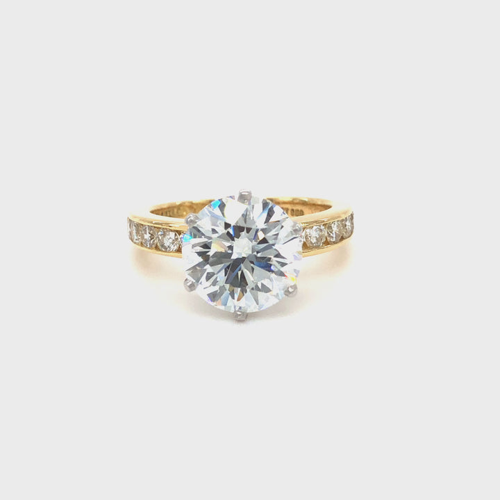 Vintage Tiffany and Co. 18K Yellow Gold Platinum Channel Set Round Diamond Engagement Ring 2.69Cts. FVVS1