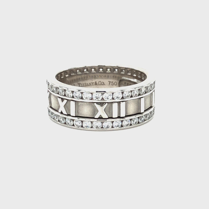 Vintage Tiffany and Co. 18K White Gold Atlas Diamond Ring 8.5mm Size 8