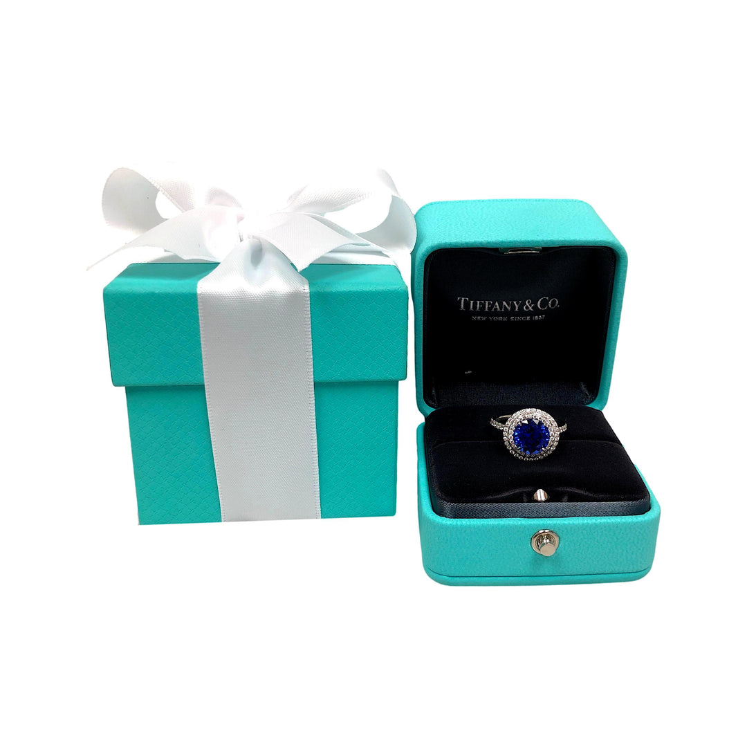 Tiffany & Co. Platinum Double Soleste Round Shape 3ct Tanzanite Diamond Ring