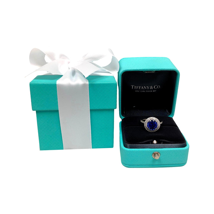 Tiffany & Co. Platinum Double Soleste Round Shape 3ct Tanzanite Diamond Ring