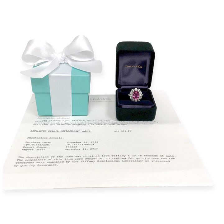 Vintage Tiffany & Co. Platinum Oval 5.20ct Pink Spinel and Diamond Ring
