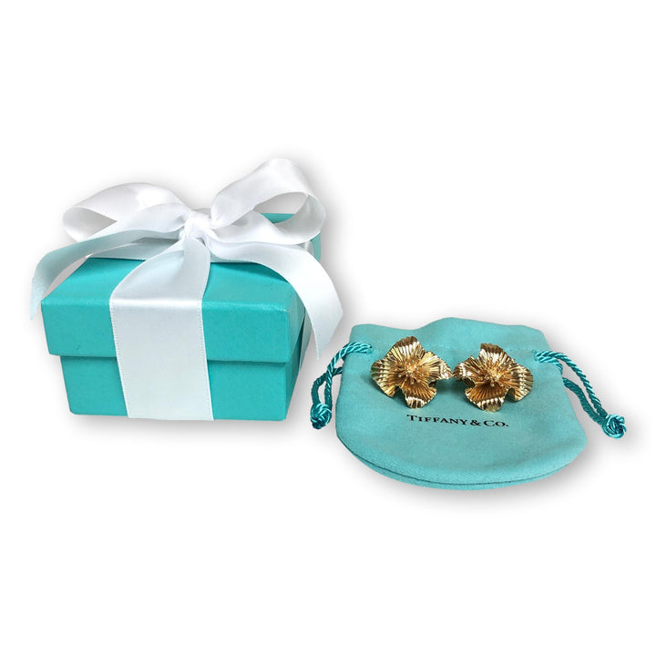 Tiffany & Co 14K Yellow Gold Flower Clip Vintage Earrings Circa 1950'S