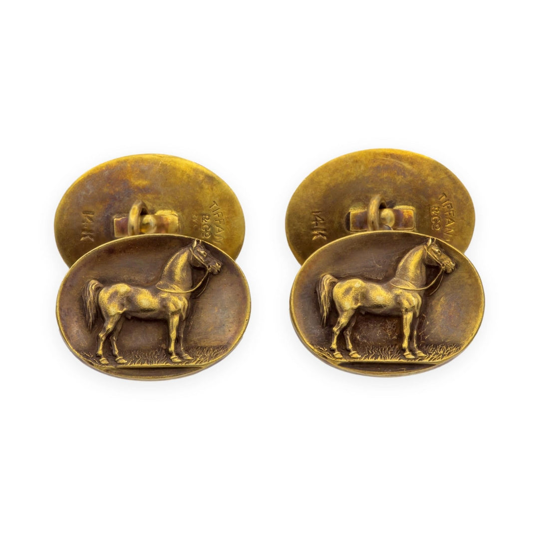 Antique Tiffany & Co. 14K Gold Equine Horse Relief Cufflinks, Circa 1910