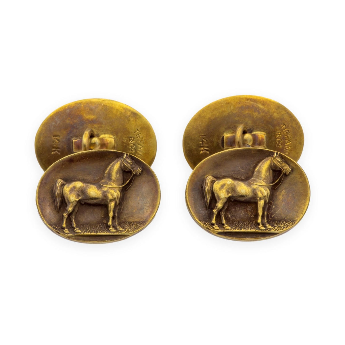 Antique Tiffany & Co. 14K Gold Equine Horse Relief Cufflinks, Circa 1910