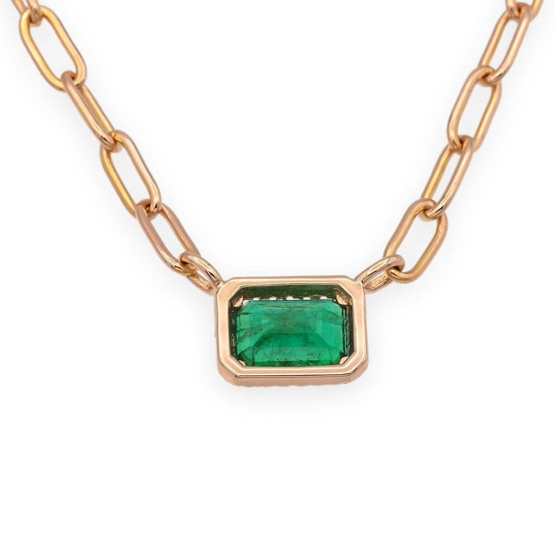 14K Rose Gold Emerald and Diamond Pendant Necklace