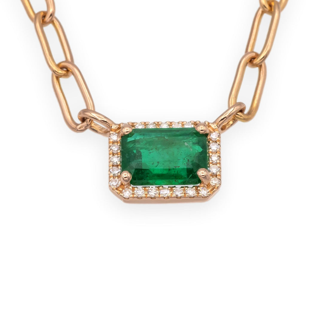 14K Rose Gold Emerald and Diamond Pendant Necklace