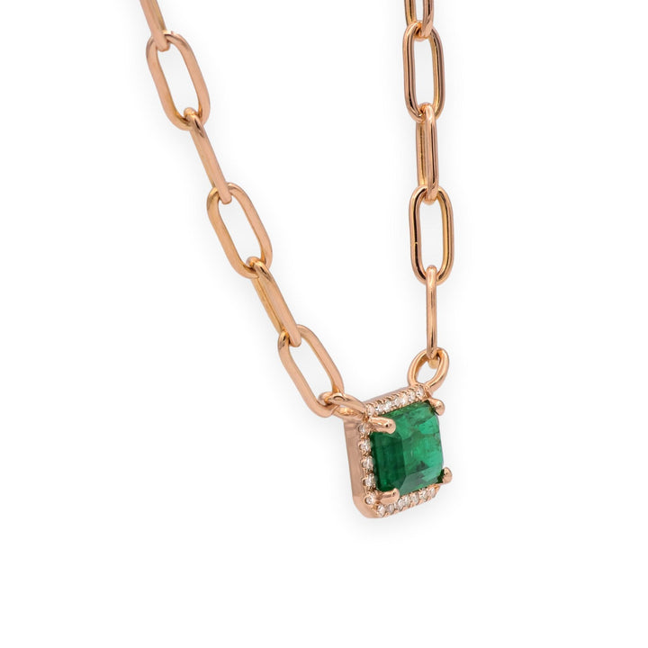 14K Rose Gold Emerald and Diamond Pendant Necklace