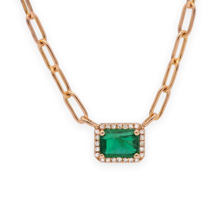 14K Rose Gold Emerald and Diamond Pendant Necklace