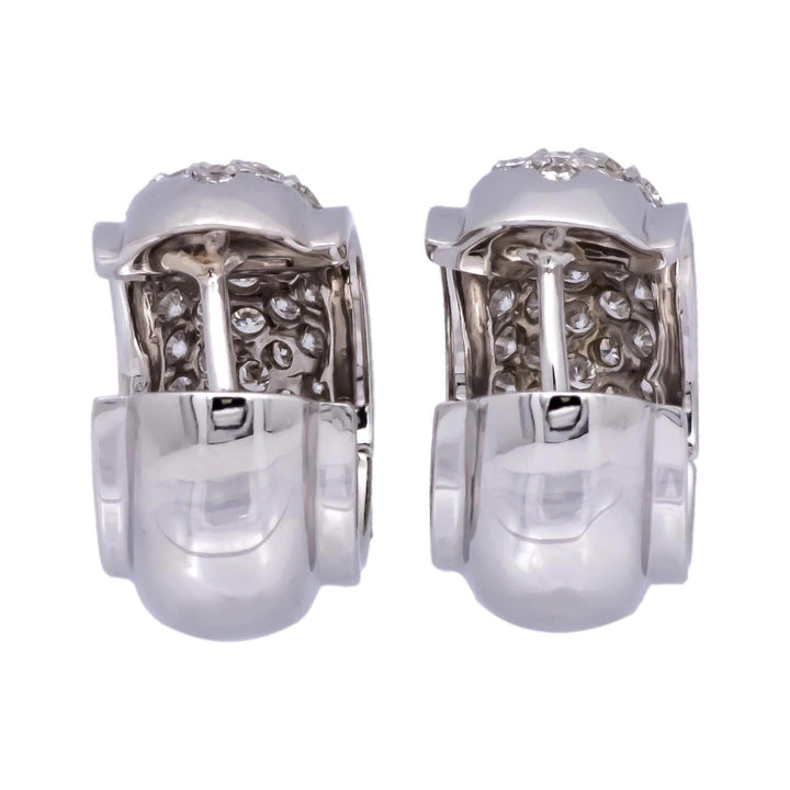 14K White Gold Pave 1.20ct Round Diamond Huggie Earrings