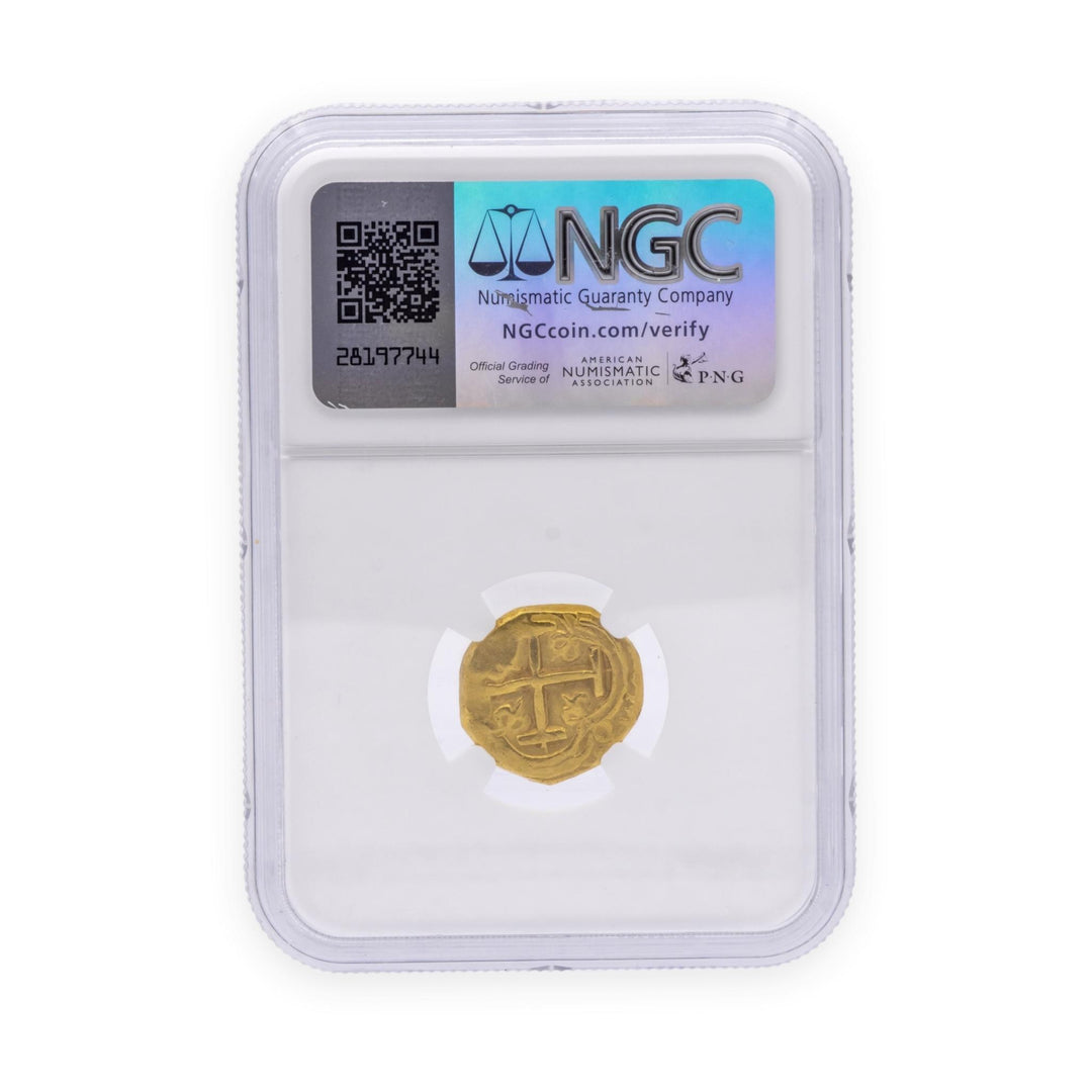 1690–1699 Colombia 2 Escudos Gold Cob – Charles II – NGC UNC Details – 6.70g