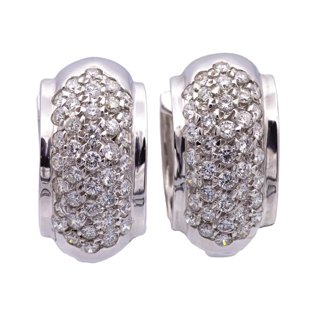 14K White Gold Pave 1.20ct Round Diamond Huggie Earrings
