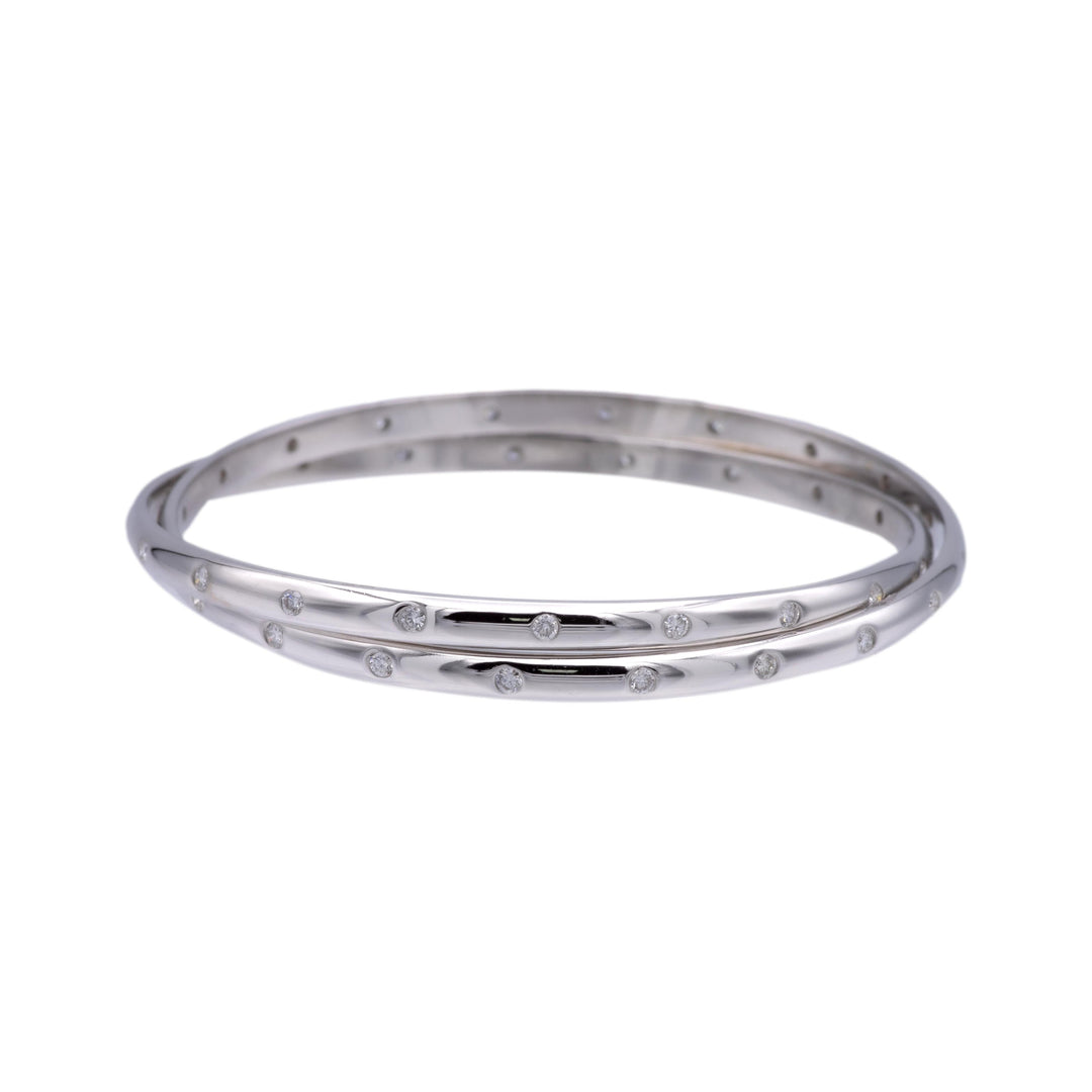 18K White Gold Interlocking Diamond Bangle Bracelet – The