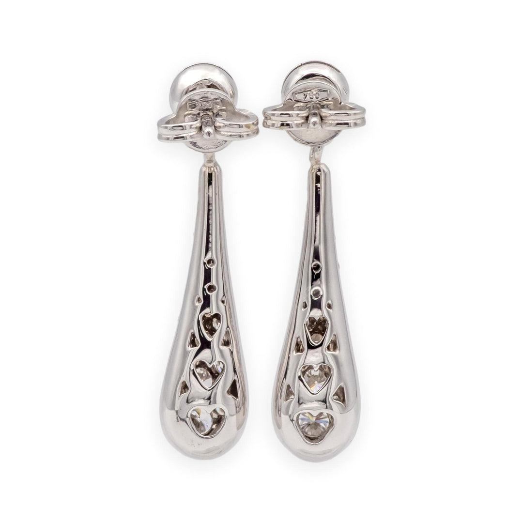 Vintage 18K White Gold Teardrop Dangling Diamond Pavé Earrings 1.25 tcw. G VS