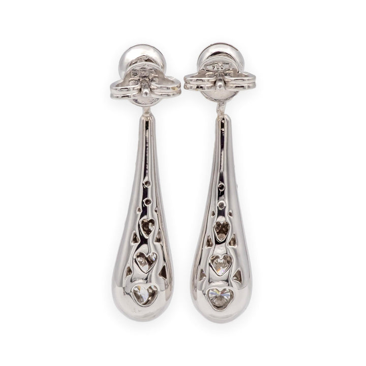 Vintage 18K White Gold Teardrop Dangling Diamond Pavé Earrings 1.25 tcw. G VS
