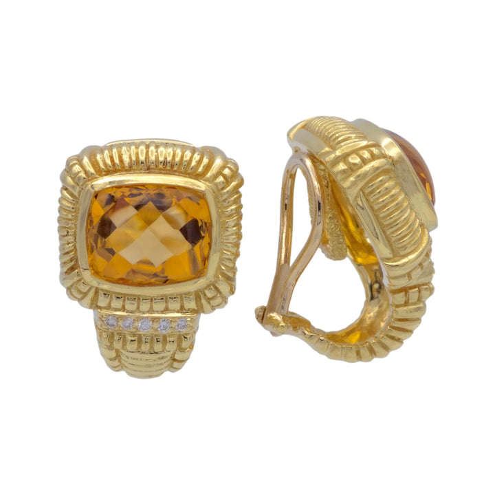 Vintage 18K Yellow Gold Citrine and Diamond Clip-On Earrings