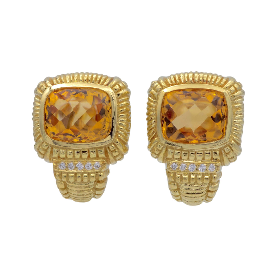 Vintage 18K Yellow Gold Citrine and Diamond Clip-On Earrings