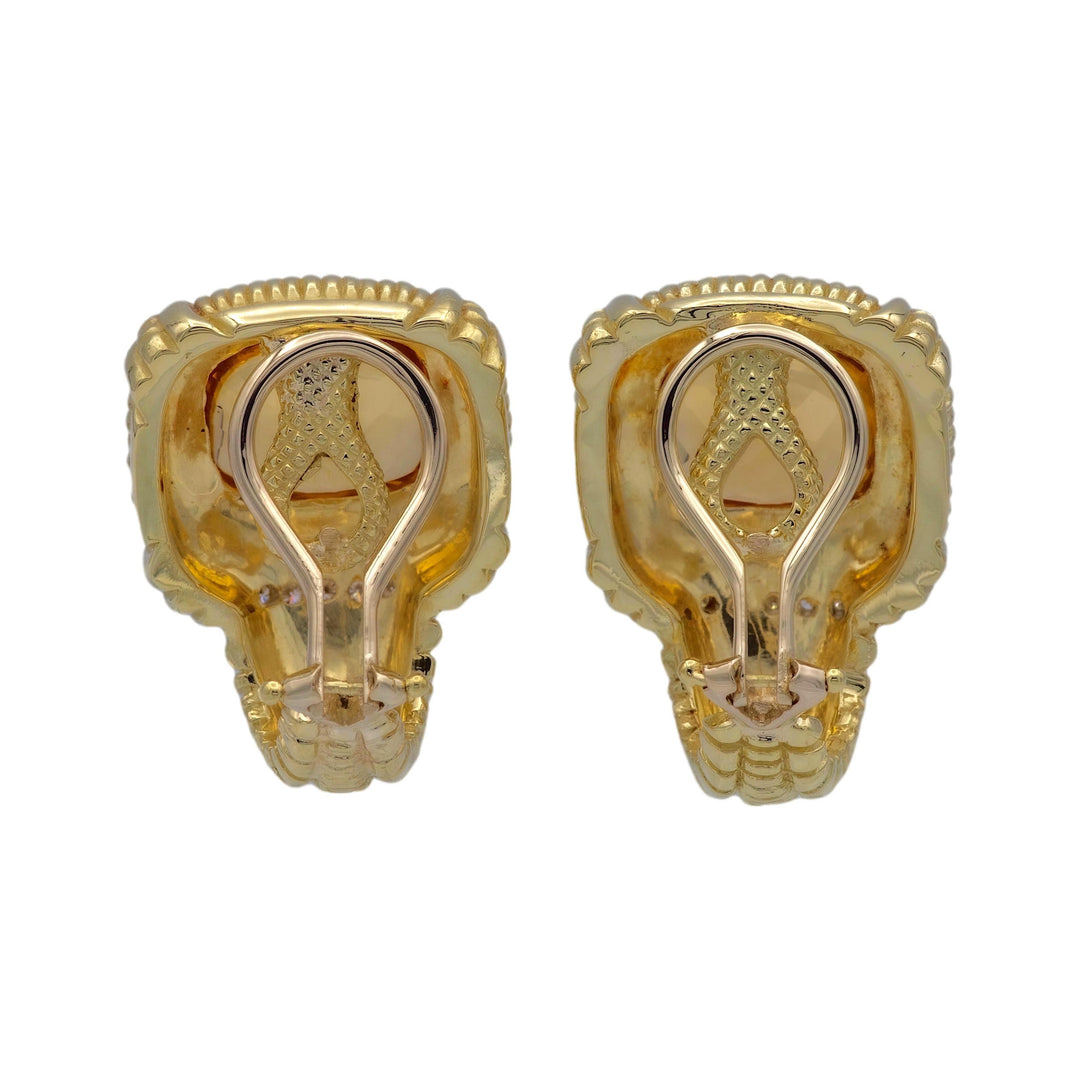 Vintage 18K Yellow Gold Citrine and Diamond Clip-On Earrings