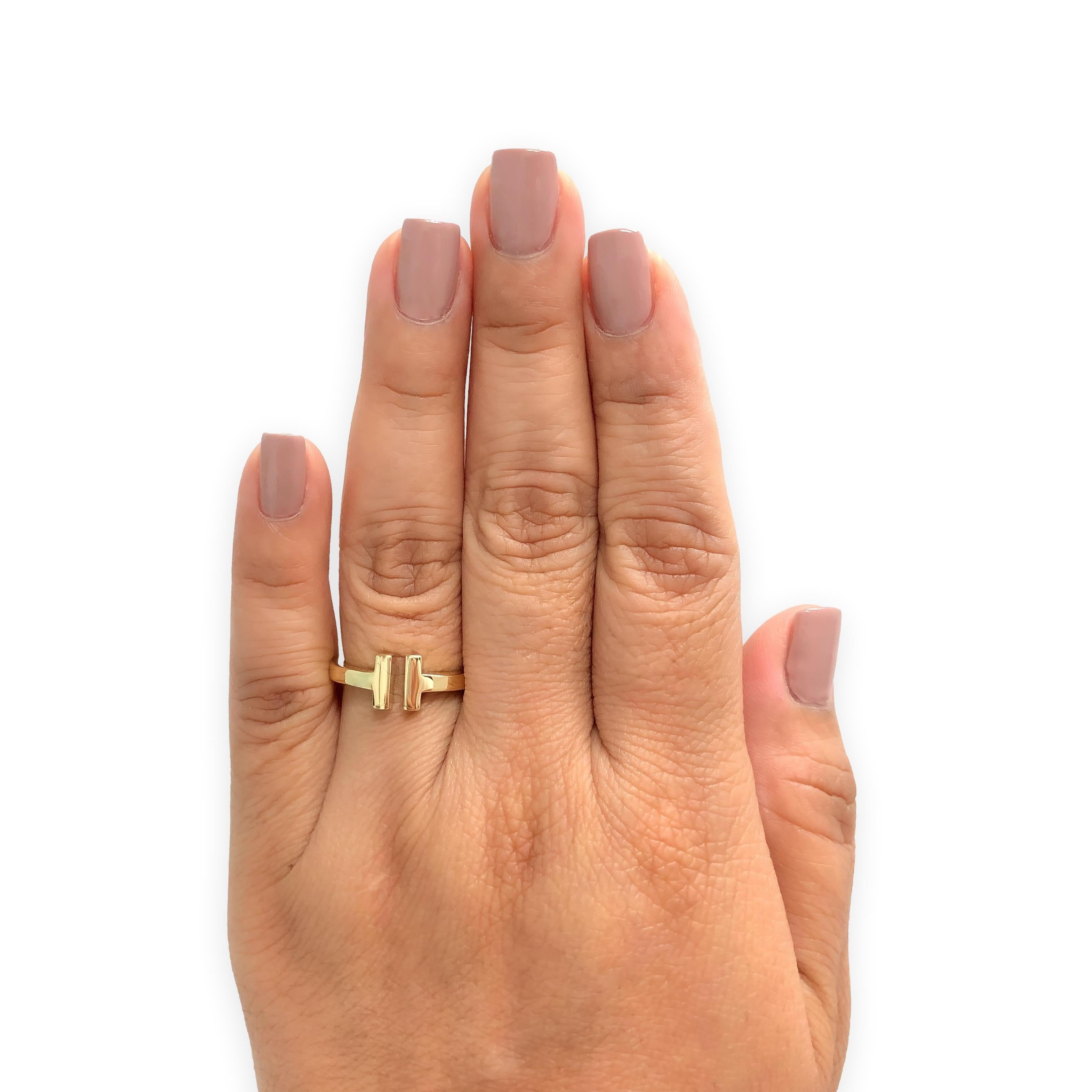 Tiffany & Co. 18K Yellow Gold Square T Ring Size 8.75, 2.5mm, Like