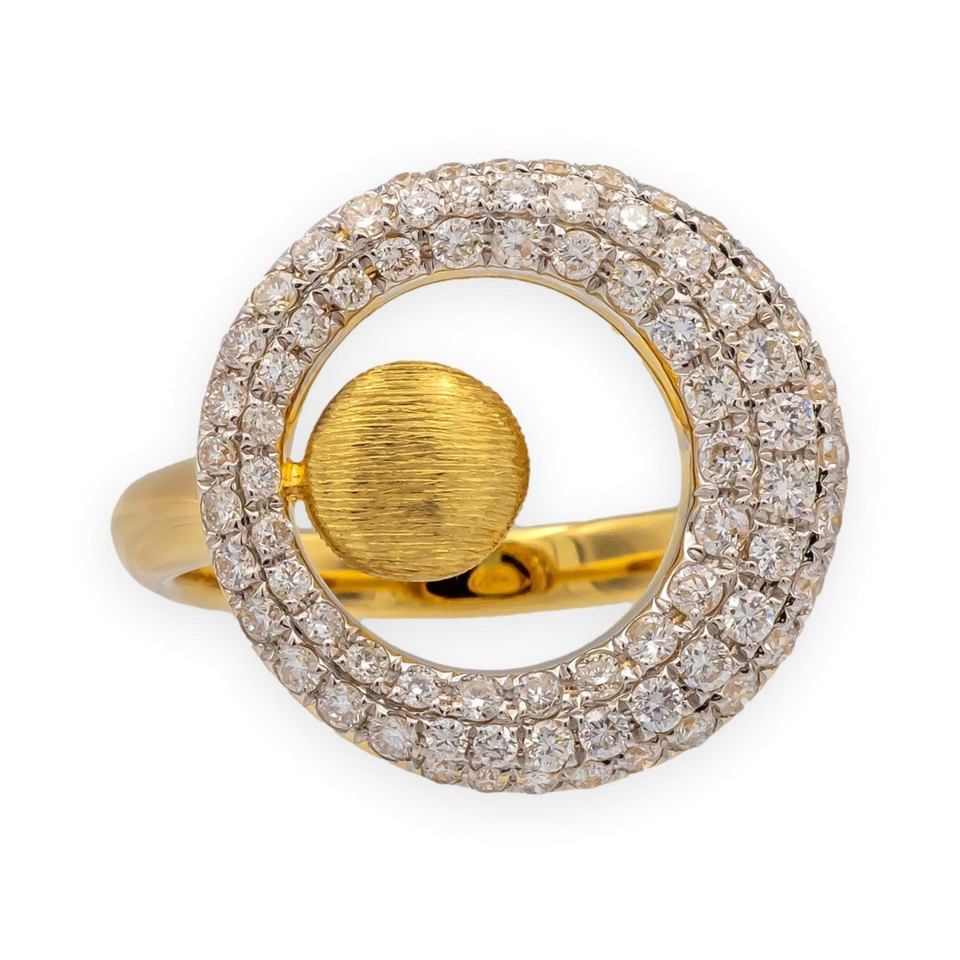 18K Yellow Gold Modernist Pave Diamond Ring 1970's
