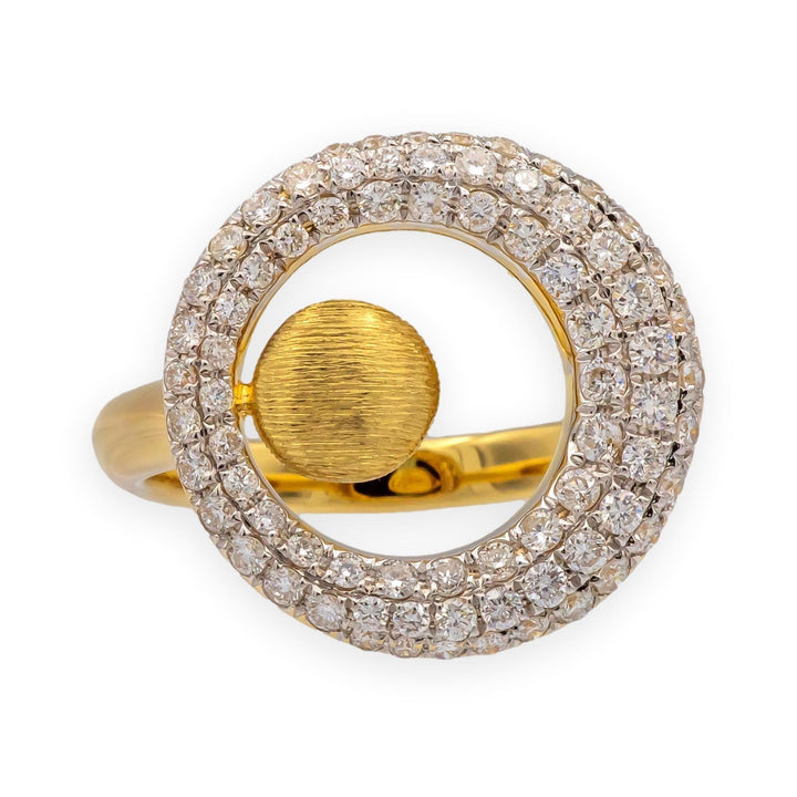 18K Yellow Gold Modernist Pave Diamond Ring 1970's