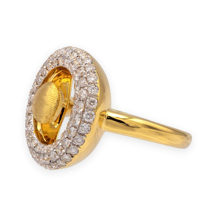 18K Yellow Gold Modernist Pave Diamond Ring 1970's