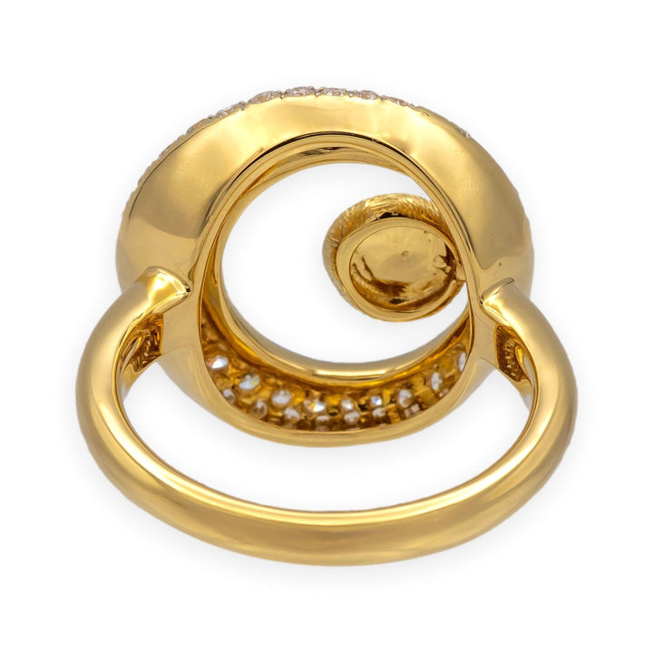 18K Yellow Gold Modernist Pave Diamond Ring 1970's