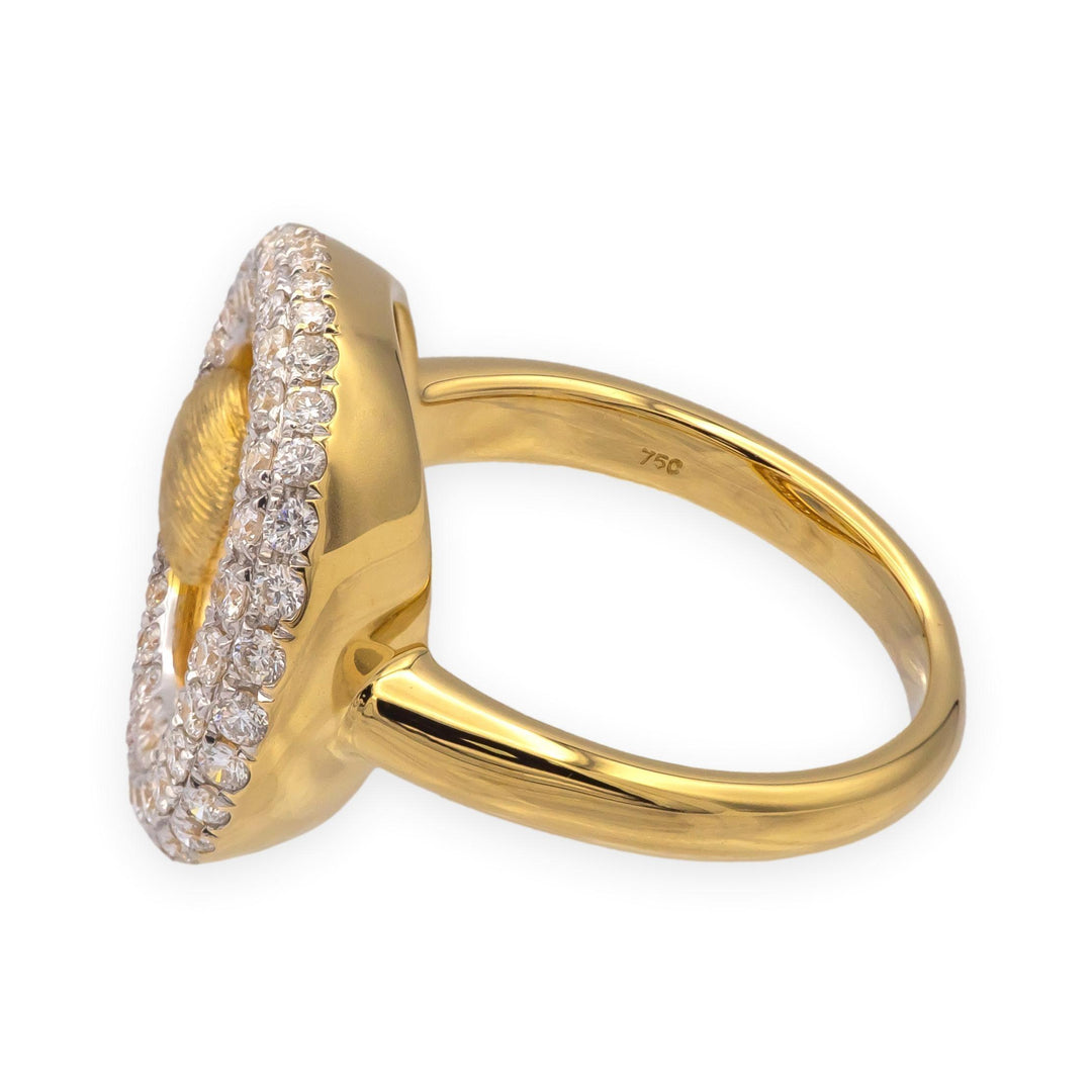 18K Yellow Gold Modernist Pave Diamond Ring 1970's