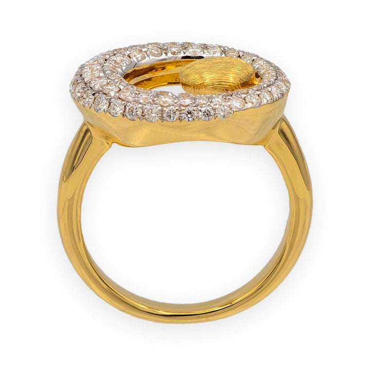 18K Yellow Gold Modernist Pave Diamond Ring 1970's