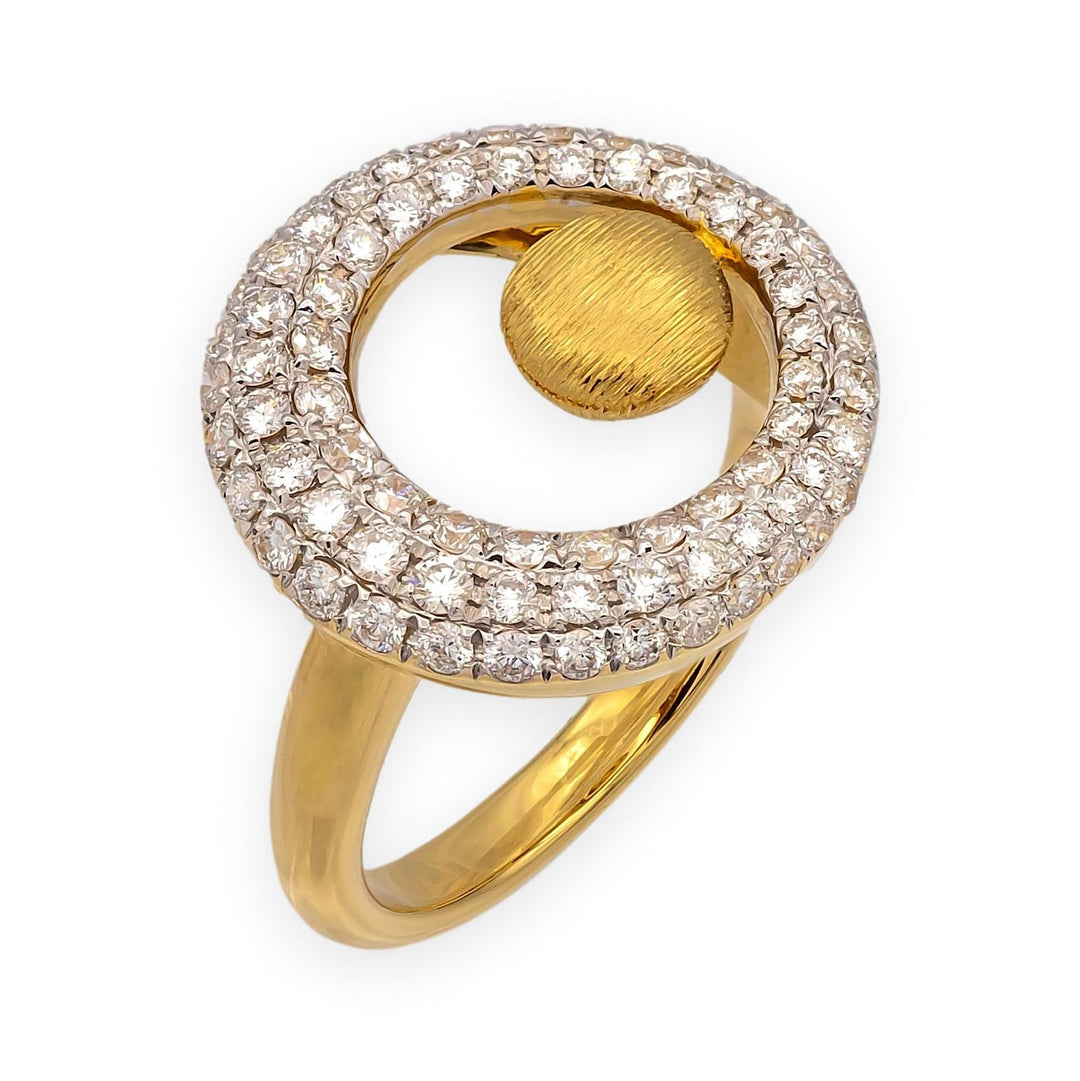 18K Yellow Gold Modernist Pave Diamond Ring 1970's