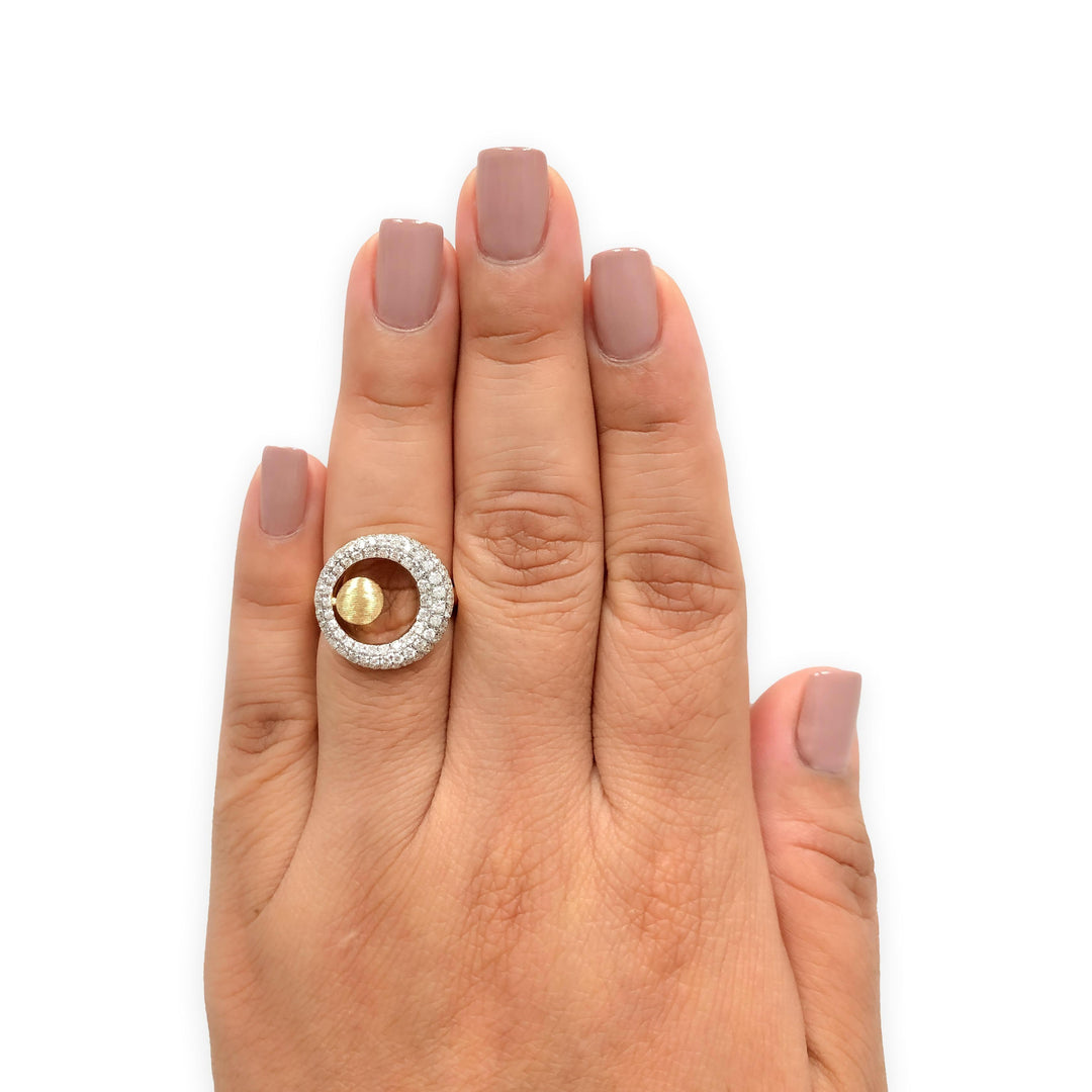 18K Yellow Gold Modernist Pave Diamond Ring 1970's