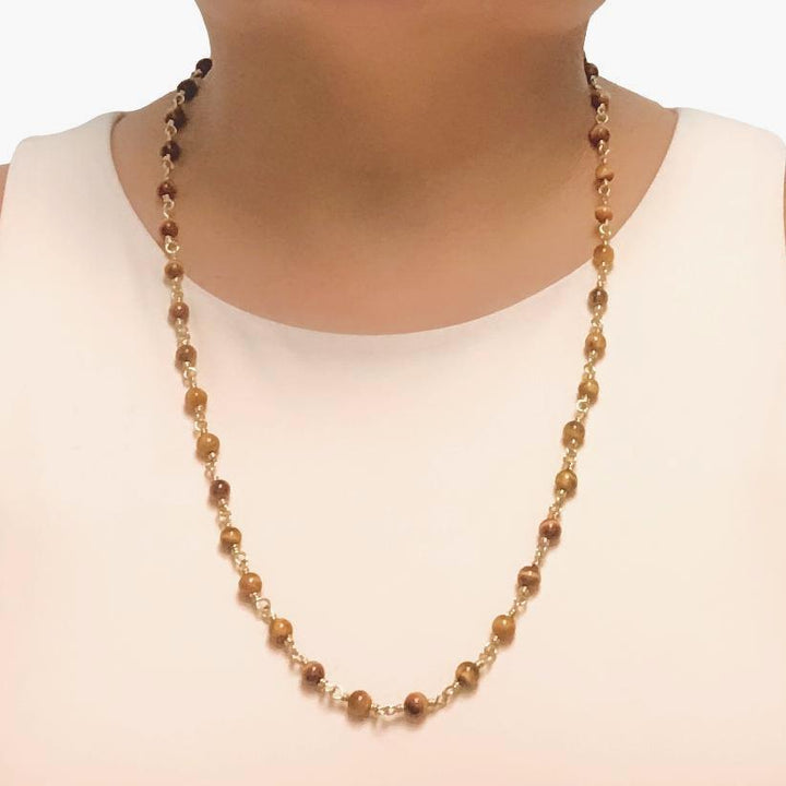 Pre-Owned 18K Yellow Gold Tiger Eye Bead Chain Necklace 31"Long