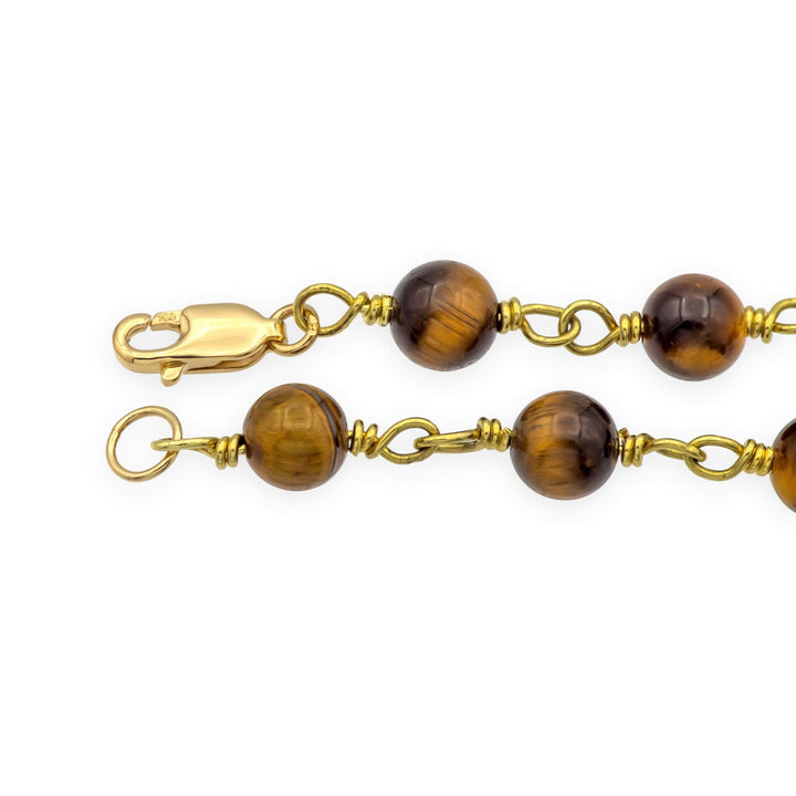 18K Yellow Gold Tiger’s Eye Beaded Bracelet, 7" Length