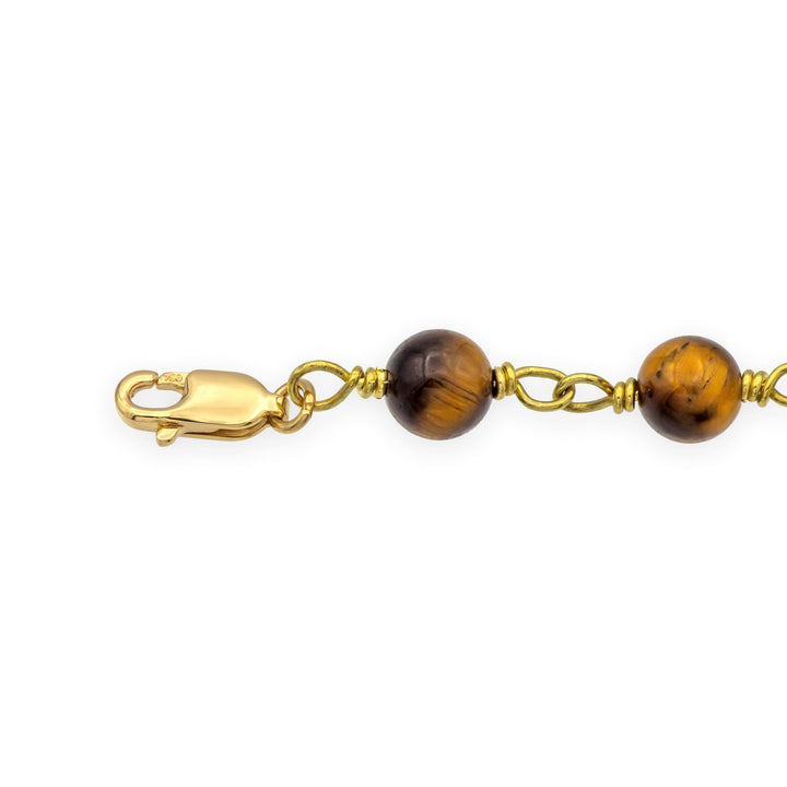 18K Yellow Gold Tiger’s Eye Beaded Bracelet, 7" Length