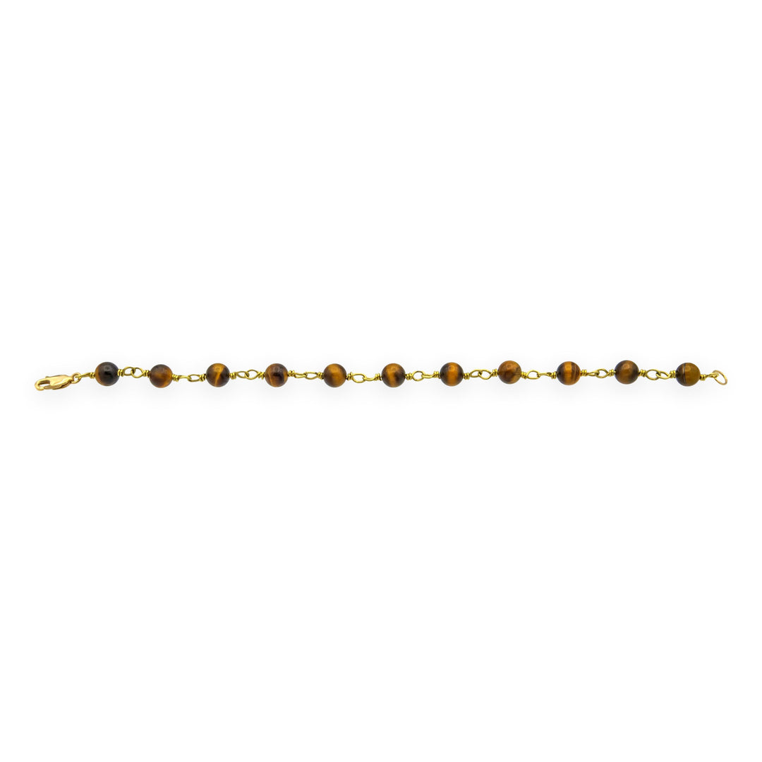 18K Yellow Gold Tiger’s Eye Beaded Bracelet, 7" Length