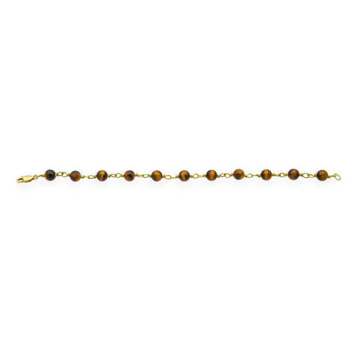 18K Yellow Gold Tiger’s Eye Beaded Bracelet, 7" Length