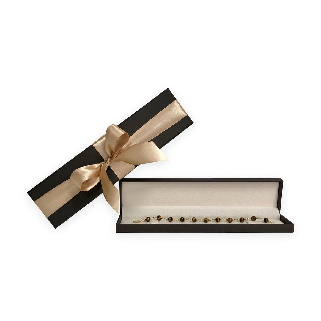 18K Yellow Gold Tiger’s Eye Beaded Bracelet, 7" Length