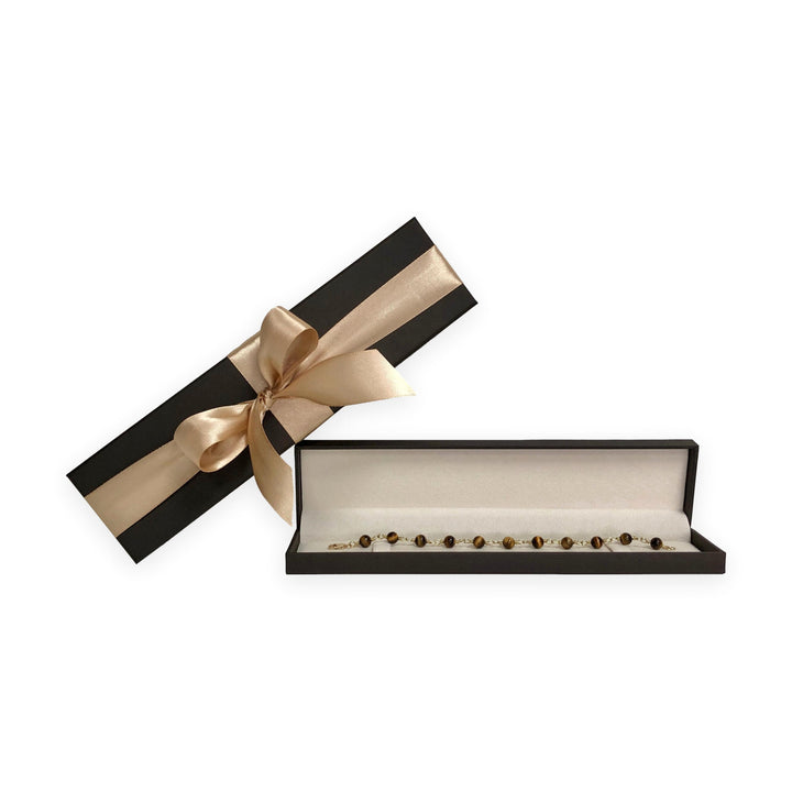 18K Yellow Gold Tiger’s Eye Beaded Bracelet, 7" Length