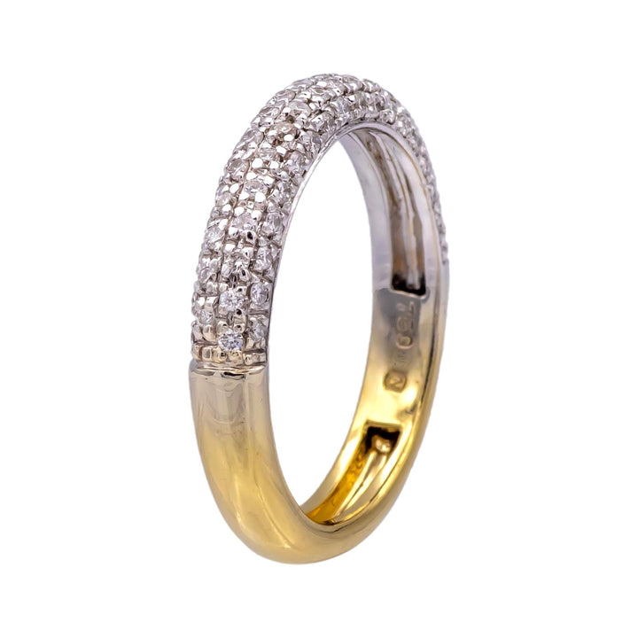 18K Yellow White Gold Round Pave Diamond 4 Row Band Ring 0.51 cts