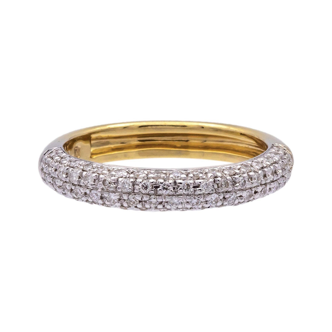 18K Yellow White Gold Round Pave Diamond 4 Row Band Ring 0.51 cts