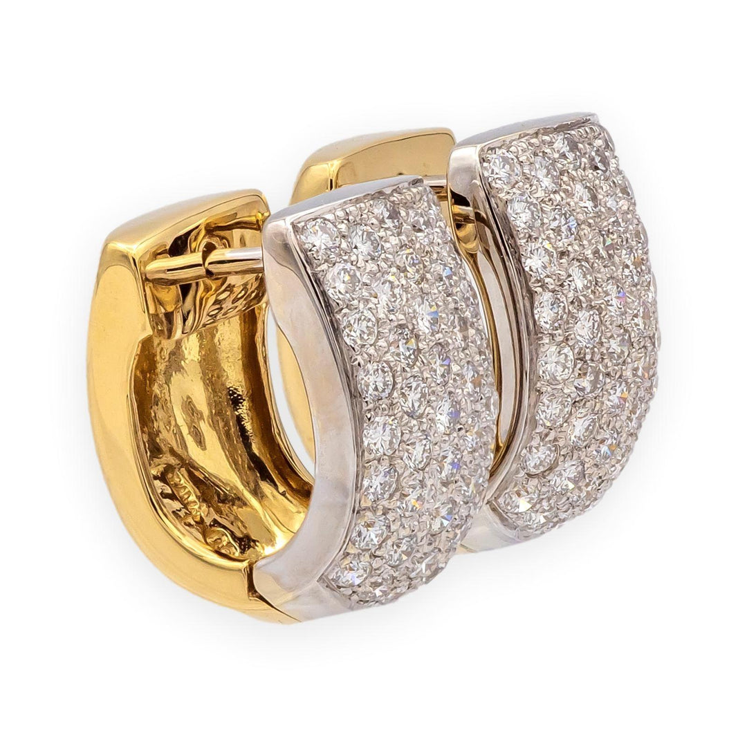 Michael Werdiger 18K 2 tone Gold Pave Diamond Huggie Earrings 1.65ct 5/8"